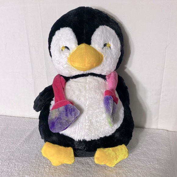 Black White Plush Penguin Toy With Scarf Stuffed Animal - Picture 1 of 14